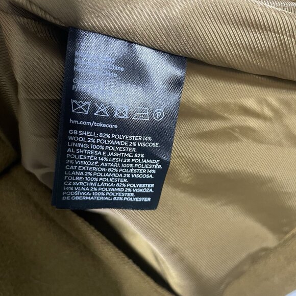 H&M Heavy Coat Jacket Mens L Wool Blend Button 2 Pockets Brown Shacket New - Picture 4 of 6